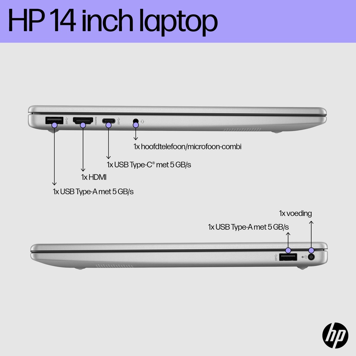 HP 14-ep0956nd Intel® Core™ i5 i5-1334U Laptop 35,6 cm (14") Full HD 16 GB DDR4-SDRAM 512 GB SSD Wi-Fi 6 (802.11ax) Windows 11 Home Zilver (0199251299414)